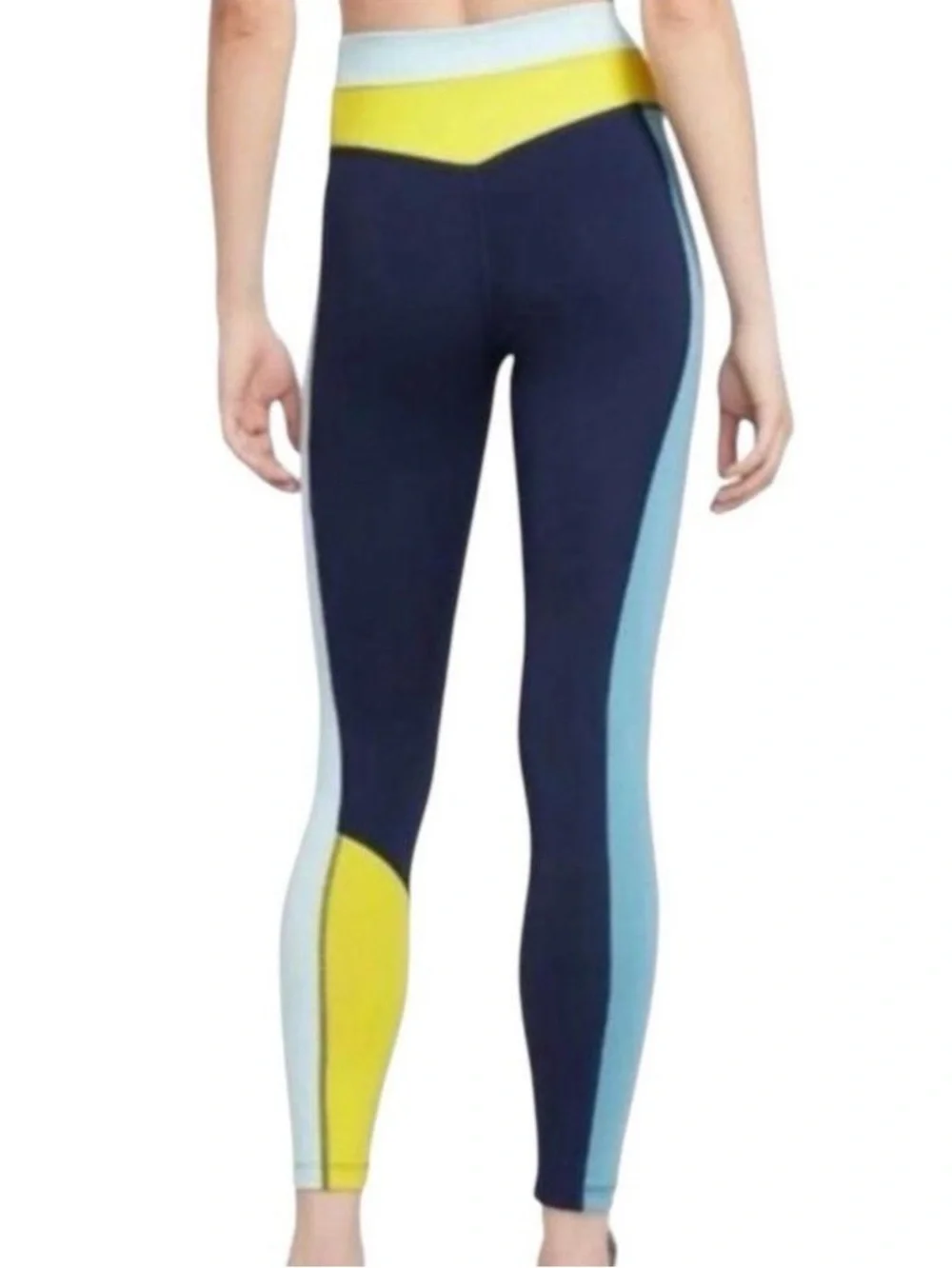 Nike Women's training Colorblock High-Waist Leggings in Navy, White & Yellow